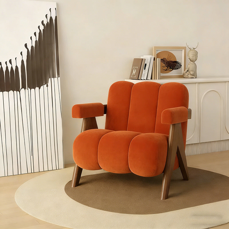 Boucle barrel chair in styled living room