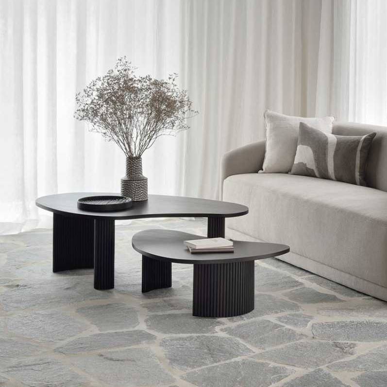 Organic pebble nesting coffee table set with fluted pedestal bases
