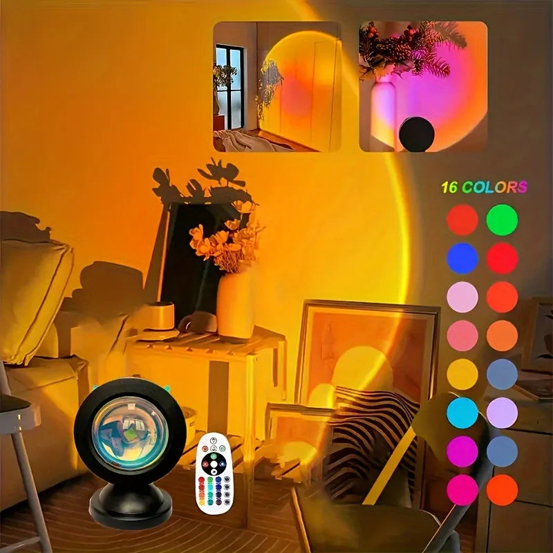 Sunset projection lamp casting warm glow
