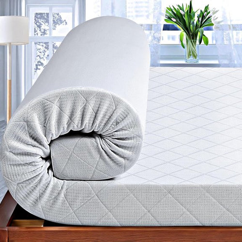 Rolled quilted mattress topper showing thick plush quilting